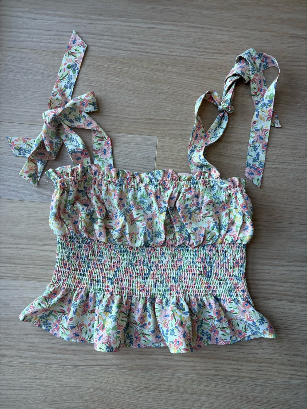 Forever 21 Pastel Floral Smocked Tie-Strap Crop Top